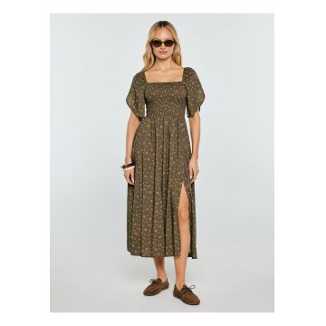 Rochie midi cu imprimeu floral si slit frontal Bler