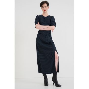 Rochie midi cu slit lateral - Albastru petrol