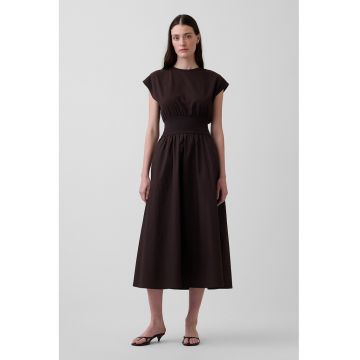 Rochie midi cu talie elastica - Maro inchis