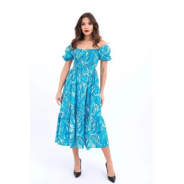 Rochie midi  cu volane - albastru - bumbac