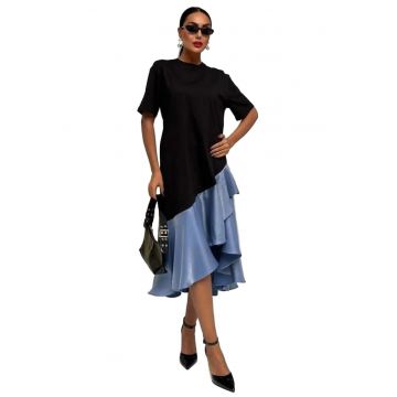 Rochie midi  cu volane - multicolor - bumbac/poliester -