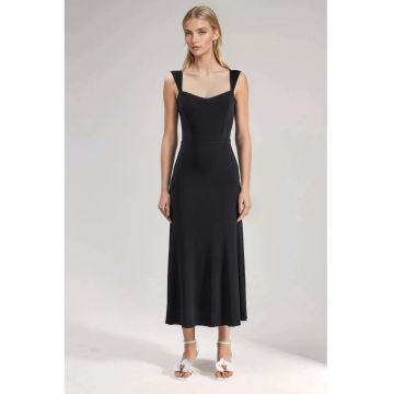Rochie midi -  decolteu in forma de inima - negru - jerseu