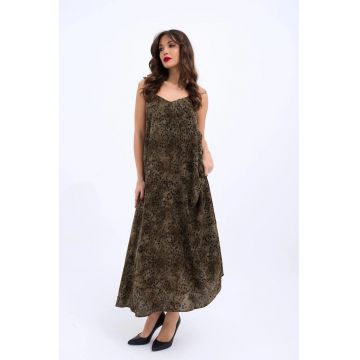 Rochie midi  decolteu in V - Kaki - textil