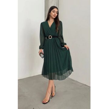 Rochie midi  decolteu in V - verde - bumbac/poliester/elastan