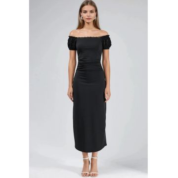Rochie Midi -  detalii din dantela - negru - jerseu