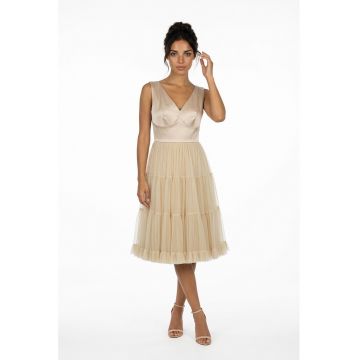 Rochie midi din tul si tafta Francisca - Bej
