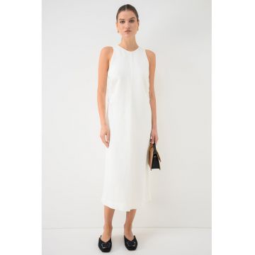 Rochie midi dreapta din amestec de in - Alb murdar