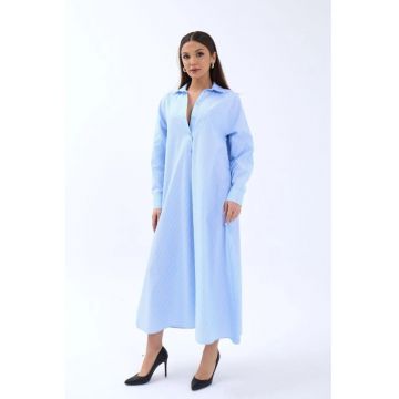 Rochie midi  dungi - guler camasa - albastru deschis - bumbac