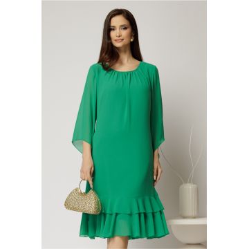 Rochie midi eleganta din voal cu croi lejer si volanase la baza