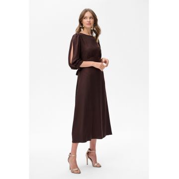 Rochie midi evazata cu slituri pe maneci Shayla