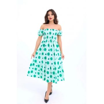 Rochie midi -  evazata - volane - bumbac