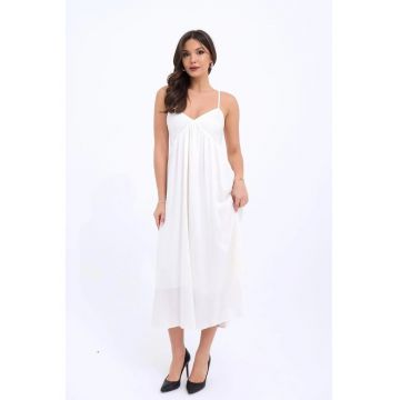 Rochie midi -  fara maneci - bumbac - alb