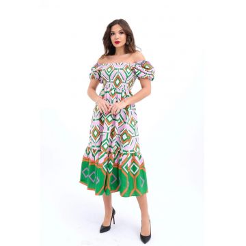 Rochie midi  florala - multicolor - bumbac