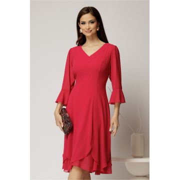 Rochie midi fucsia din voal cu croi lejer si decolteu in V