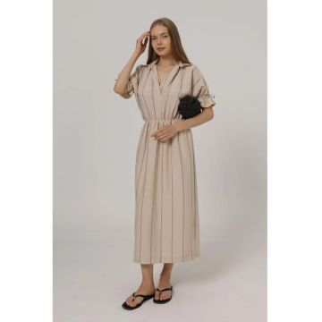 Rochie midi  galben - 85% bumbac - guler tip camasa