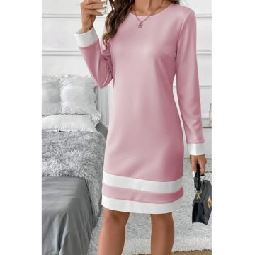 Rochie midi -  model cu dungi - textil - Roz