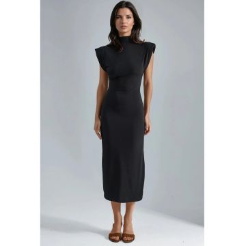Rochie midi -  mulata - guler rotund - neagra - jerseu