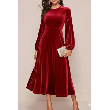 Rochie midi  rosu - bumbac/poliester/elastan