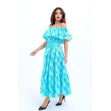 Rochie midi  turcoaz - bumbac