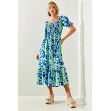 Rochie midi -  viscoza - albastru/verde