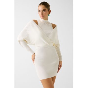 Rochie mini 2-in-1 tricotata - Alb fildes