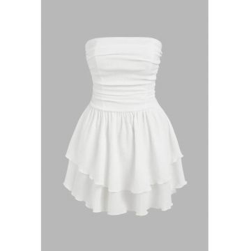 Rochie Mini -  A-line - texturata - alb - tricot