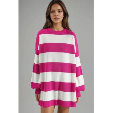 Rochie mini -  dungi - roz - tricot -