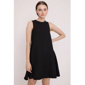 Rochie mini HiCCUP texturata - decolteu rotund - inchidere cu fermoar - negru - textil
