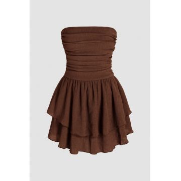 Rochie mini -  texturata -volane - Maro deschis