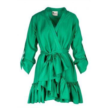 Rochie petrecuta cu mansete late si volane - Verde