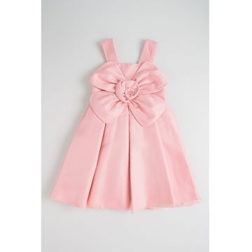 Rochie plisata cu decolteu pe un umar - Roz deschis