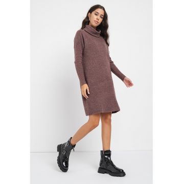 Rochie-pulover cu guler inalt Jana - Violet inchis melange