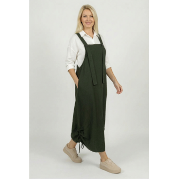 Rochie sarafan lunga cu bretele si snur reglabil, din jerseu de bumbac, kaki