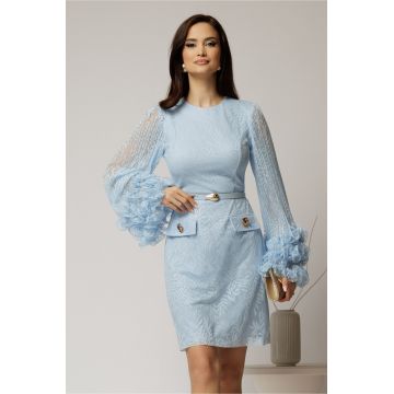 Rochie scurta bleu din dantela cu maneci ample