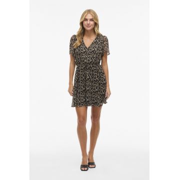 Rochie scurta cu decolteu in V - Negru/Bej