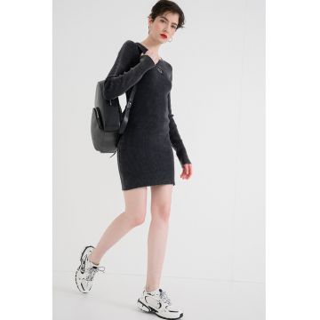 Rochie scurta elastica cu maneci lungi - Gri antracit