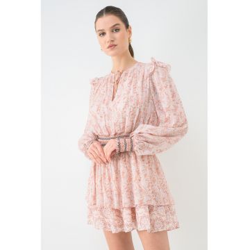 Rochie scurta evazata - Albastru inchis/Rosu stins/Alb murdar
