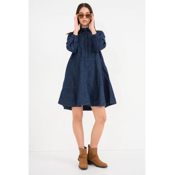 Rochie scurta lejera din denim - Albastru inchis
