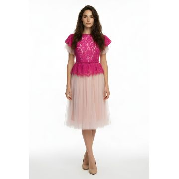 Rochie Sienna - Bej/Roz fucsia