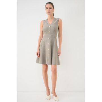 Rochie tricotata fin cu decolteu in V - Verde sparanghel