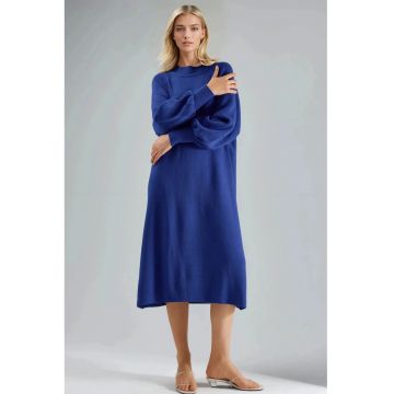 Rochie tricotata -  lunga - lejera - albastru cobalt - tricot -
