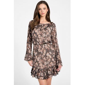 Rochie vaporoasa cu terminatie cu volane - Alb/Negru/Maro