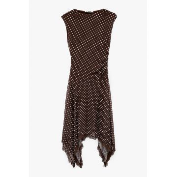 Rochie asimetrica cu model cu buline - Alb/Maro