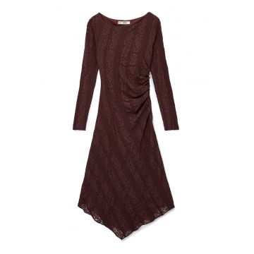 Rochie asimetrica de dantela - Maro pamantiu