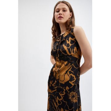 Rochie asimetrica - fara maneci - Negru/Maro deschis