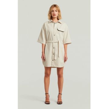 Rochie-camasa cu buzunare - Alb fildes/Alb murdar