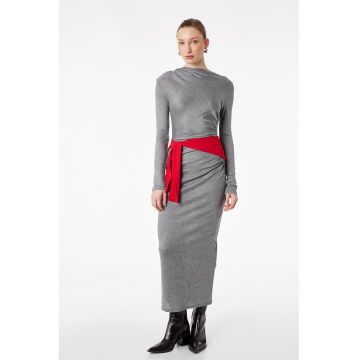 Rochie cambrata cu fronseuri - Gri melange