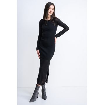 Rochie cambrata cu terminatie semitransparenta Sesiny - Negru