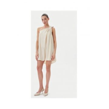 Rochie cocktail -  material sintetic - bej -