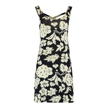 Rochie cu bretele incrucisate pe partea din spate si imprimeu - Negru/Crem